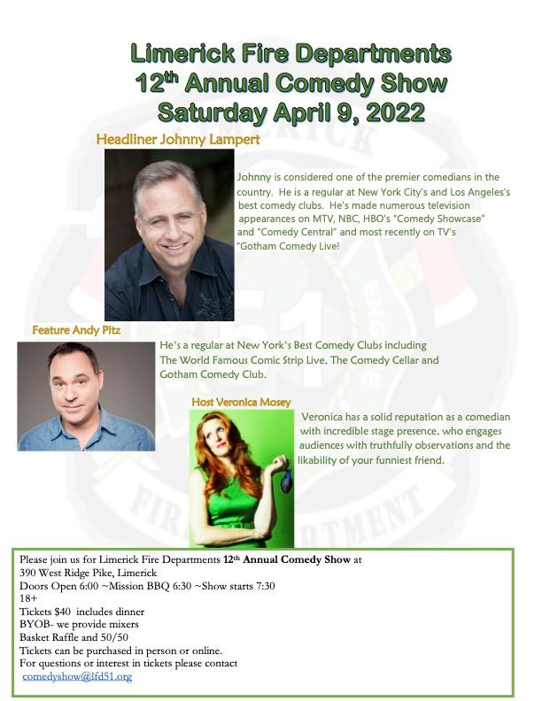 LFD Comedy Show Coming 4/9/2022 - Limerick Fire Department